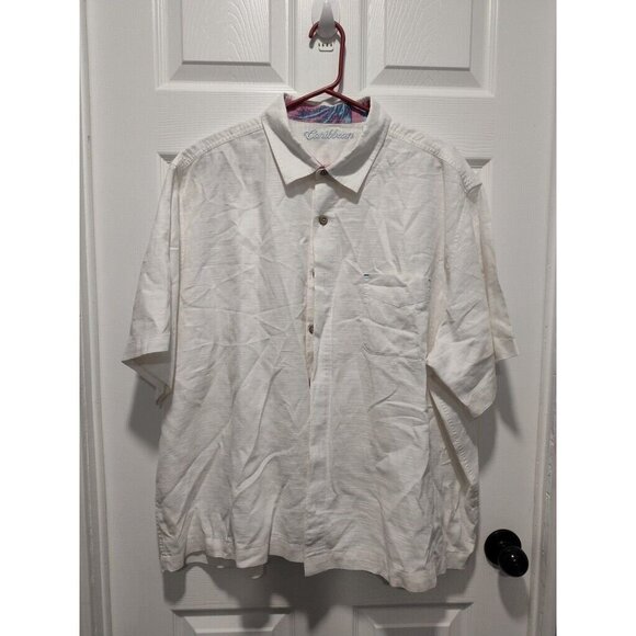 Caribbean White Button Up LINEN Blend Shirt Casual Coastal Tropical Beach XXL - Picture 1 of 10